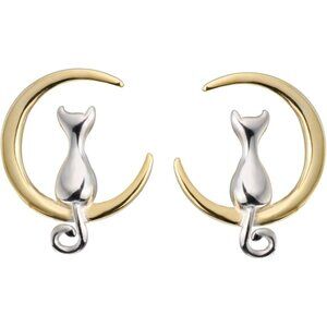 Women's S.Leaf 18Karat Plated Cat Earrings 925 Sterling Silver Hypoallergenic